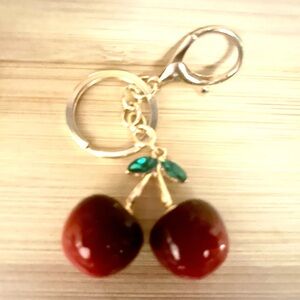 Cherry Keychain with Gold Accents